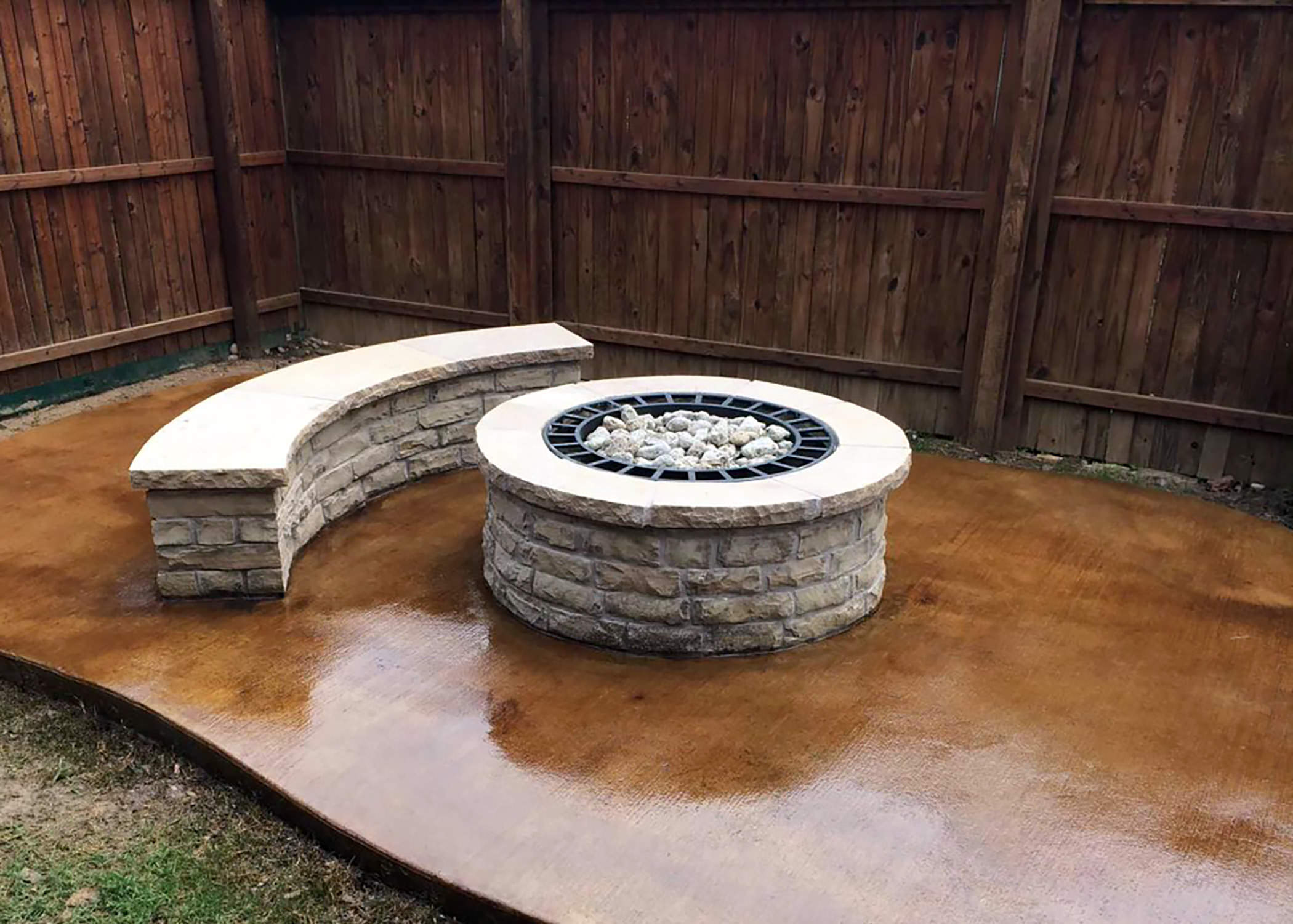 Firepit, Seating Wall, Stained Concrete