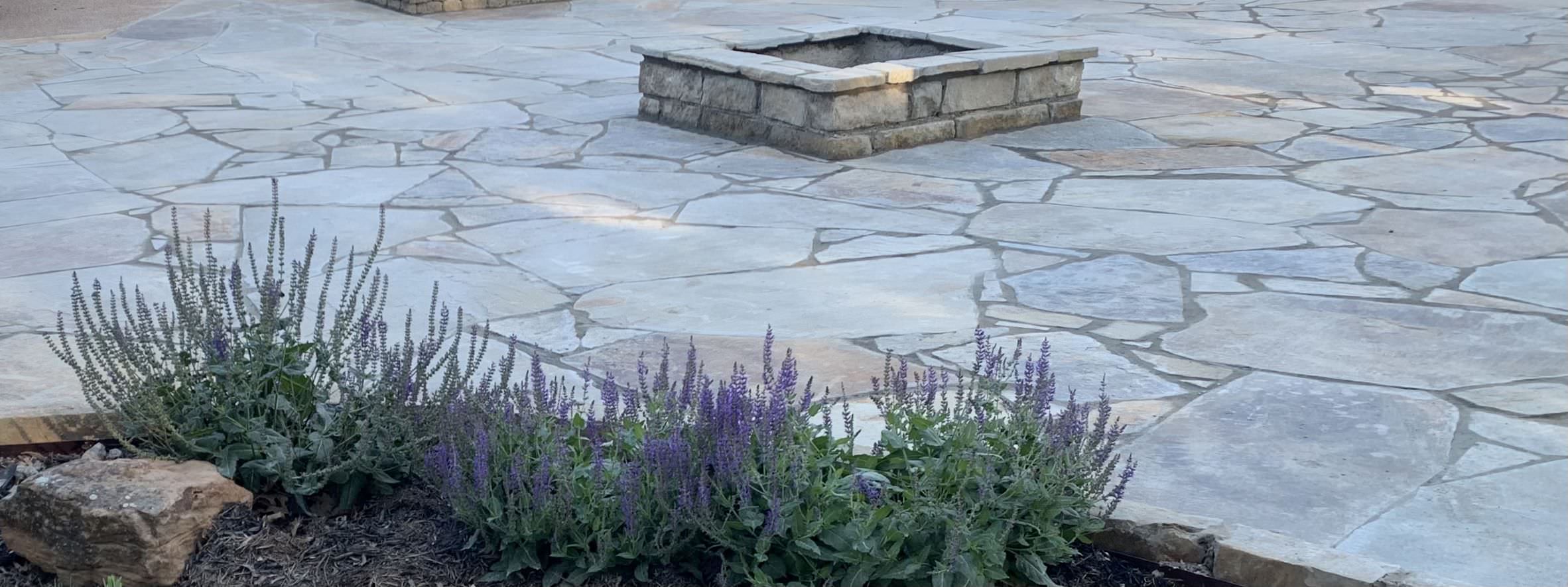 Chopped Stone Firepit, Flagstone in Mortar